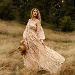 Słodka sukienka ciążowa Kwiatowa szyfonowa sukienka na jedno ramię Elegancka sukienka ciążowa Sesja zdjęciowa Sukienka fotograficzna dla kobiet