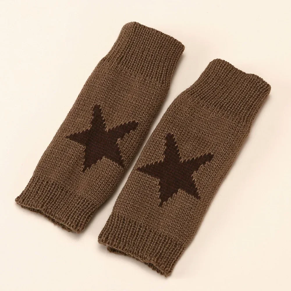 Autumn Winter Knitted Woolen Gloves Ins Fashion Y2K Men's Women's Half Finger Warm Five Pointed Star Fingerless Gloves Unisex