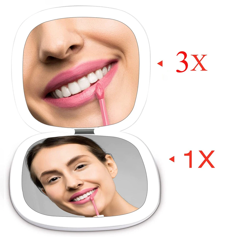 Miroir de maquillage avec lumières, 1 pièce, miroir en verre, lumières LED à intensité variable, Mini miroir de maquillage, pratique pour le rangement