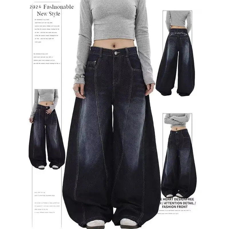 

Американские ретро-джинсы Cleanfit с широкими штанинами для женщин: модные, свободные, стройнящие, в уличном стиле, с высокой талией, прямого кроя, из смесового хлопка