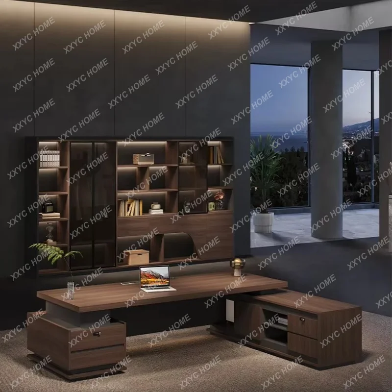 XX Modern simple solid wood multi-layer class  desk with bookcase storage boss supervisor desk