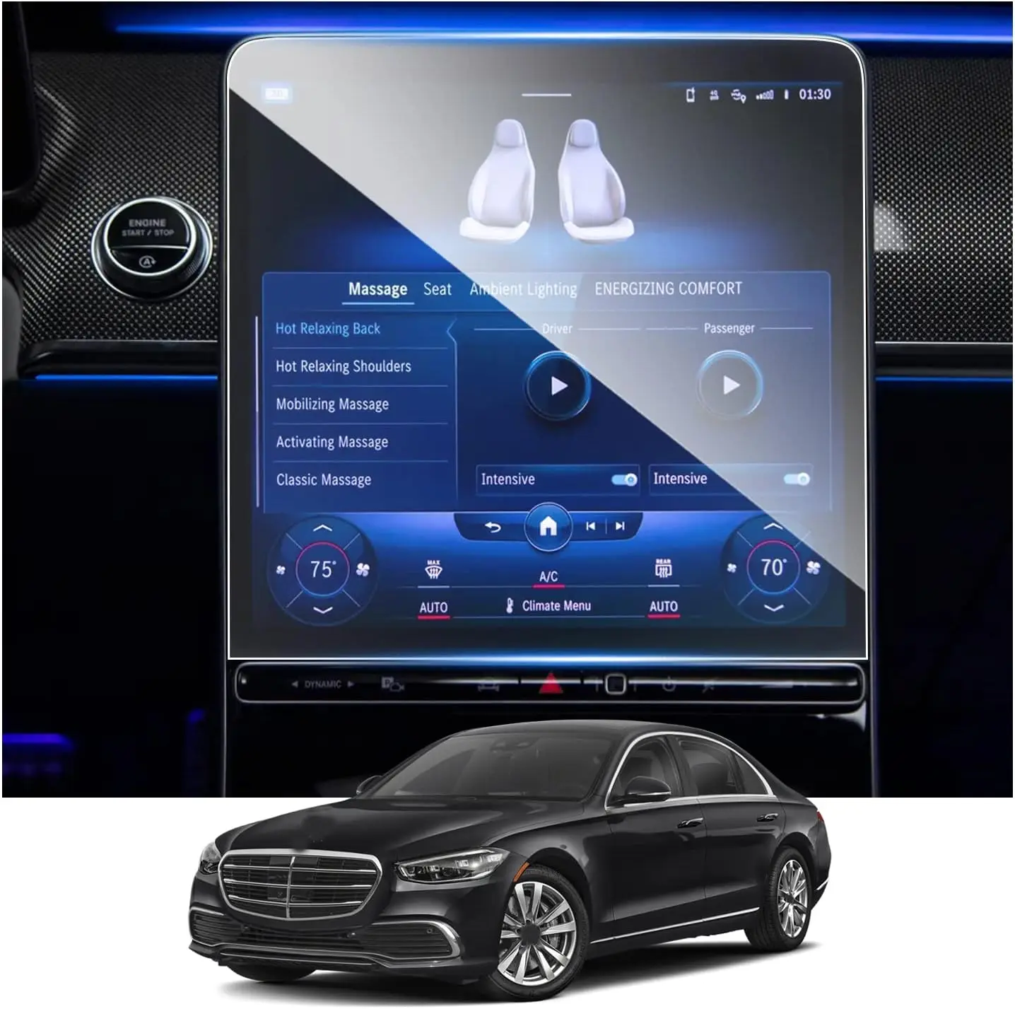 For Mercedes Benz S-CLASS W223 2021-2023 car GPS Navigation and Dashboard lcd Tempered glass Touch Screen Protective film