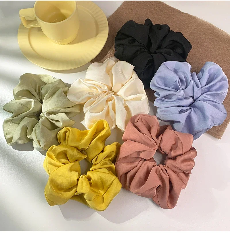 1PCS Vintage Silk Hair Scrunchies Elastic Hair Bands Solid Color Women Girls Headwear Ponytail Ties Rope Hair Accessories