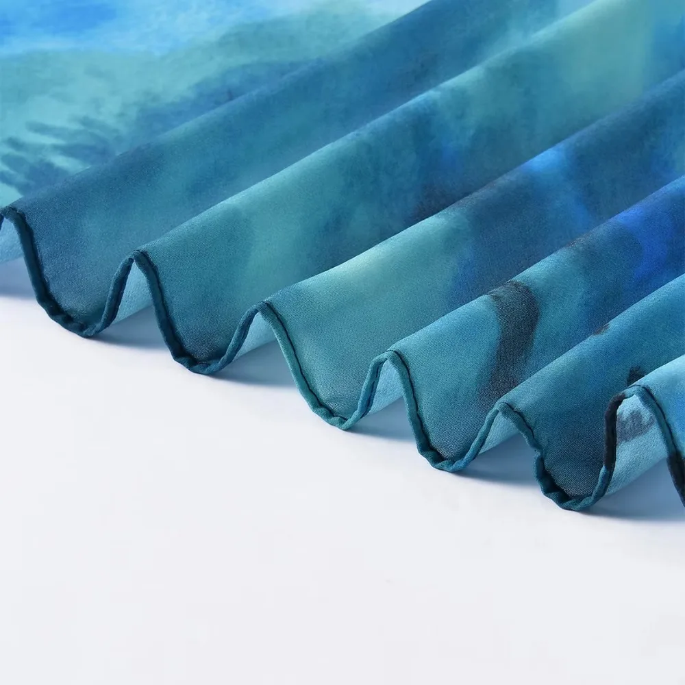 

Модный элегантный атласный шарф с этническим акварельным принтом, дышащий, из полиэстера, мягкий, длинный, женский аксессуар