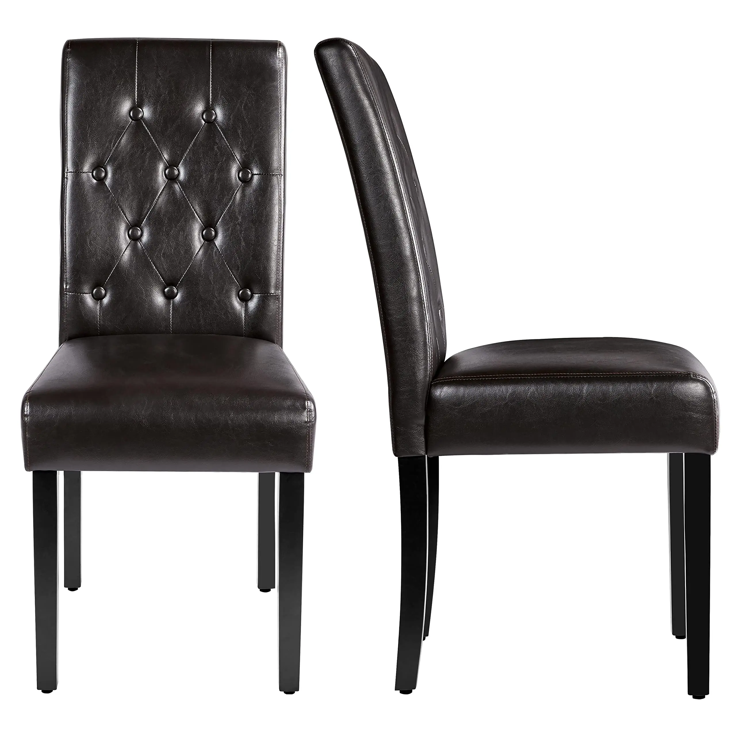 Dining Chairs Set of 2 Button Tufted Kitchen Chairs Brown