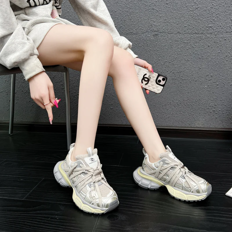 

Internet Celebrity Trend Breathable Sports Shoes Mesh Women's Fashion Versatile Dad Shoes Korean Style Thick-Soled Casual Shoes