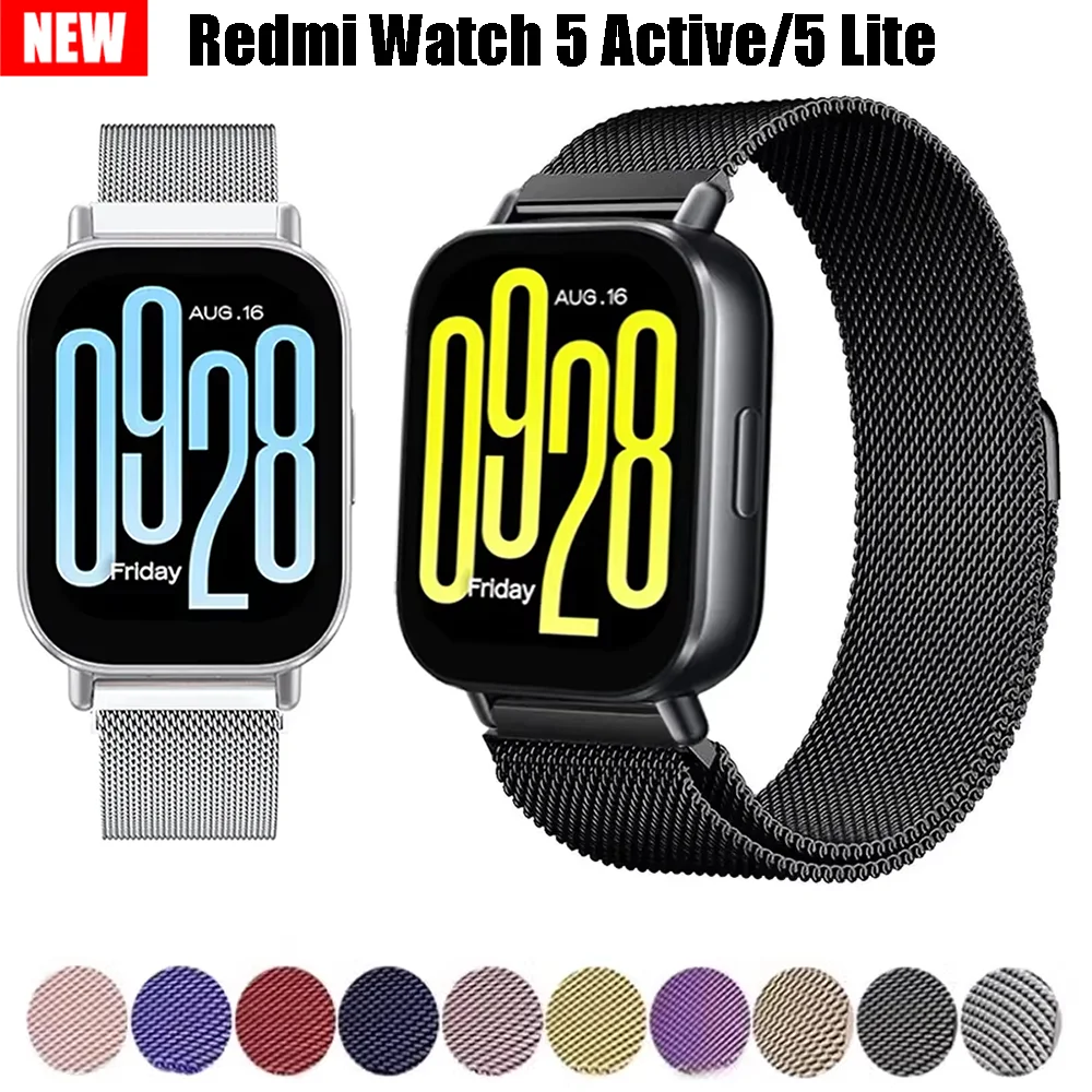 Milanese Kayış Xiaomi Redmi için İzle 5 3 Aktif Metal Solo Döngü Paslanmaz Çelik Bant Redmi İzle 5 3 Lite Manyetik Bileklik