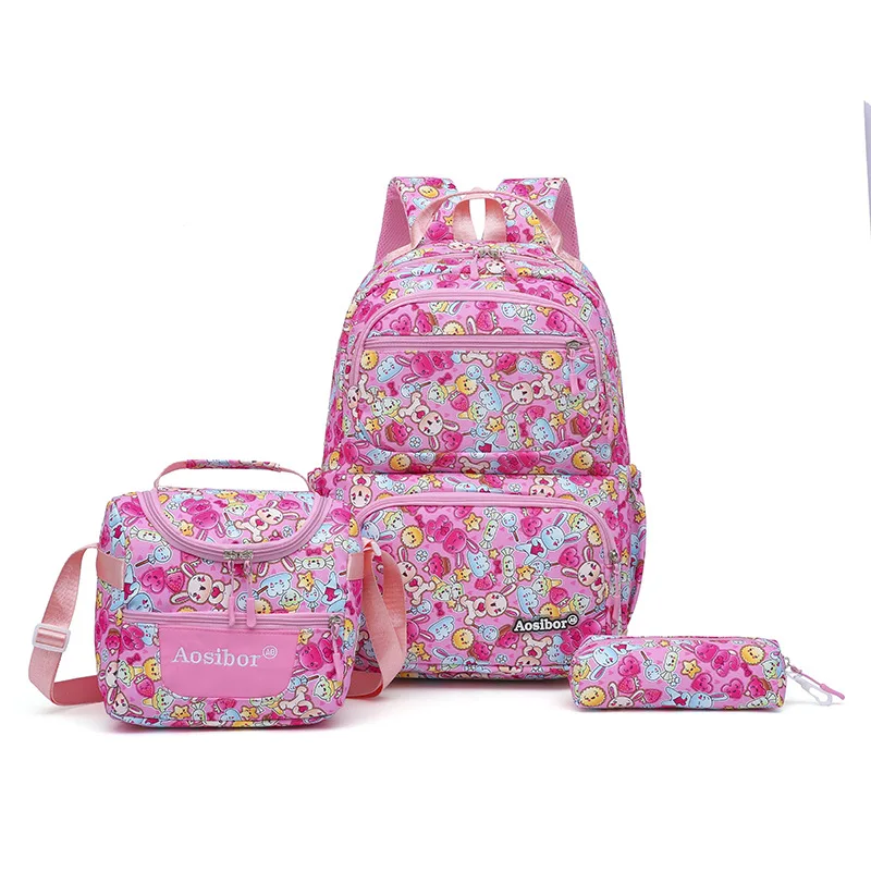 3Pcs Large Capacity Women Backpack Set Waterproof Oxford Schoolbag with Lunch Bag Pencil Case Student Bookbag