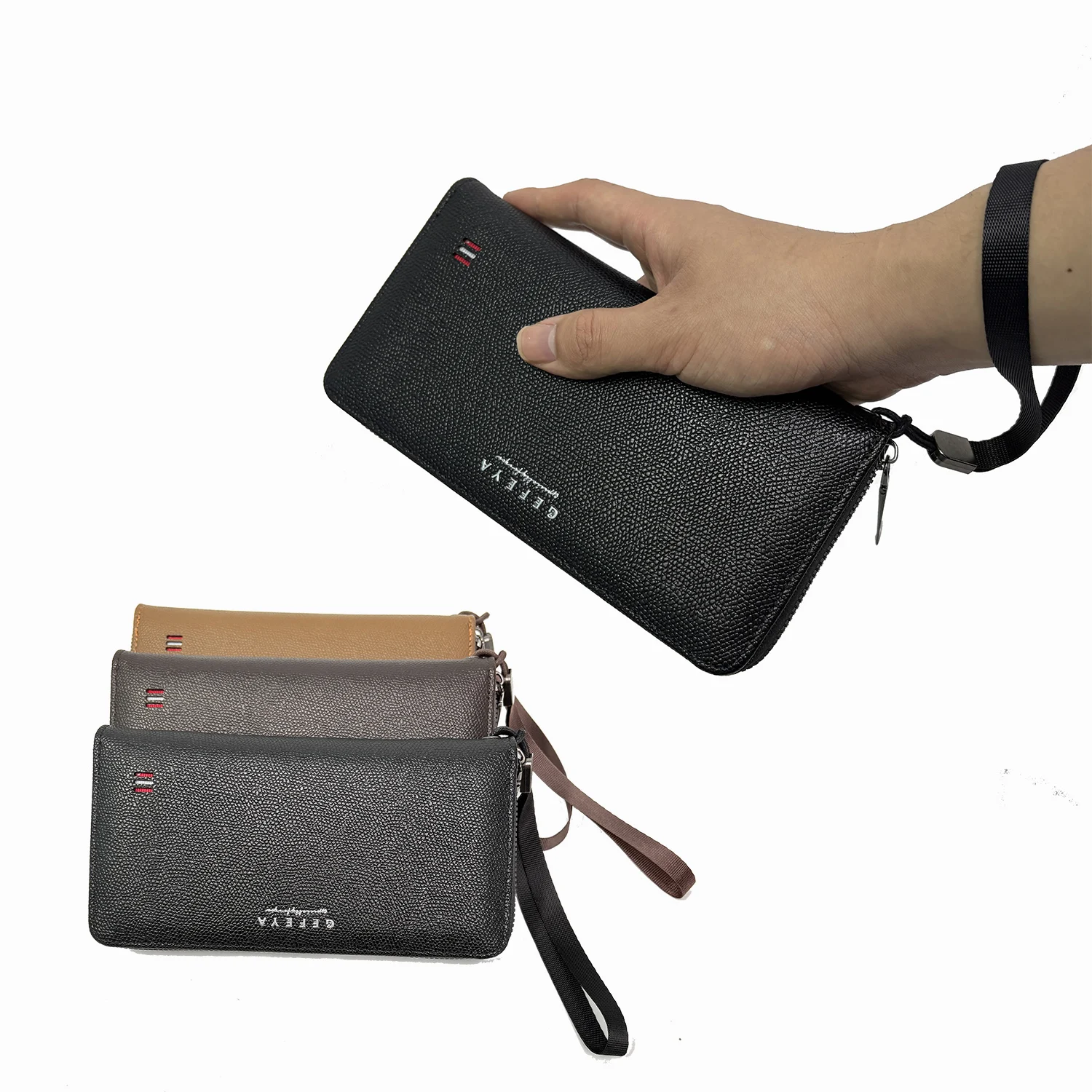 Men PU Leather Wristlet Clutch Wallet Long Zipper Purse Large Capacity Muti-card Holder Hand Bag for Phone Cash Card