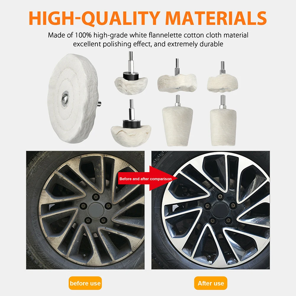 7pcs Car Polishing Buffing Pads Polisher Aluminum Alloy Stainless Steel Mop Wheel Drill Kit