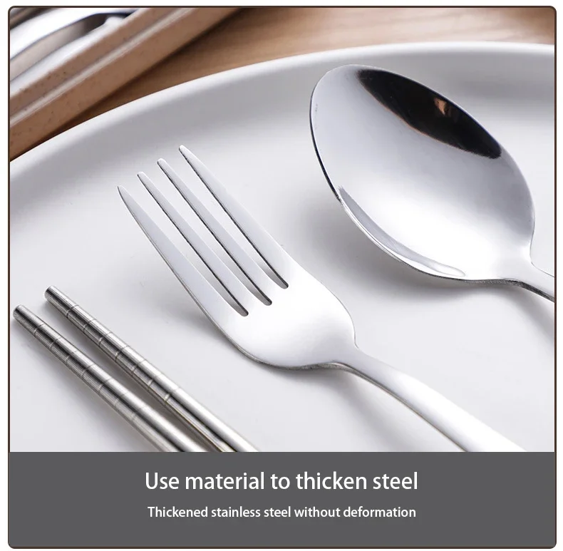 2/3pcs Wheat Straw Stainless Steel Portable Tableware Spoon Fork Chopsticks Set with Storage Box Dessert Fork Kitchen Supplies view 3