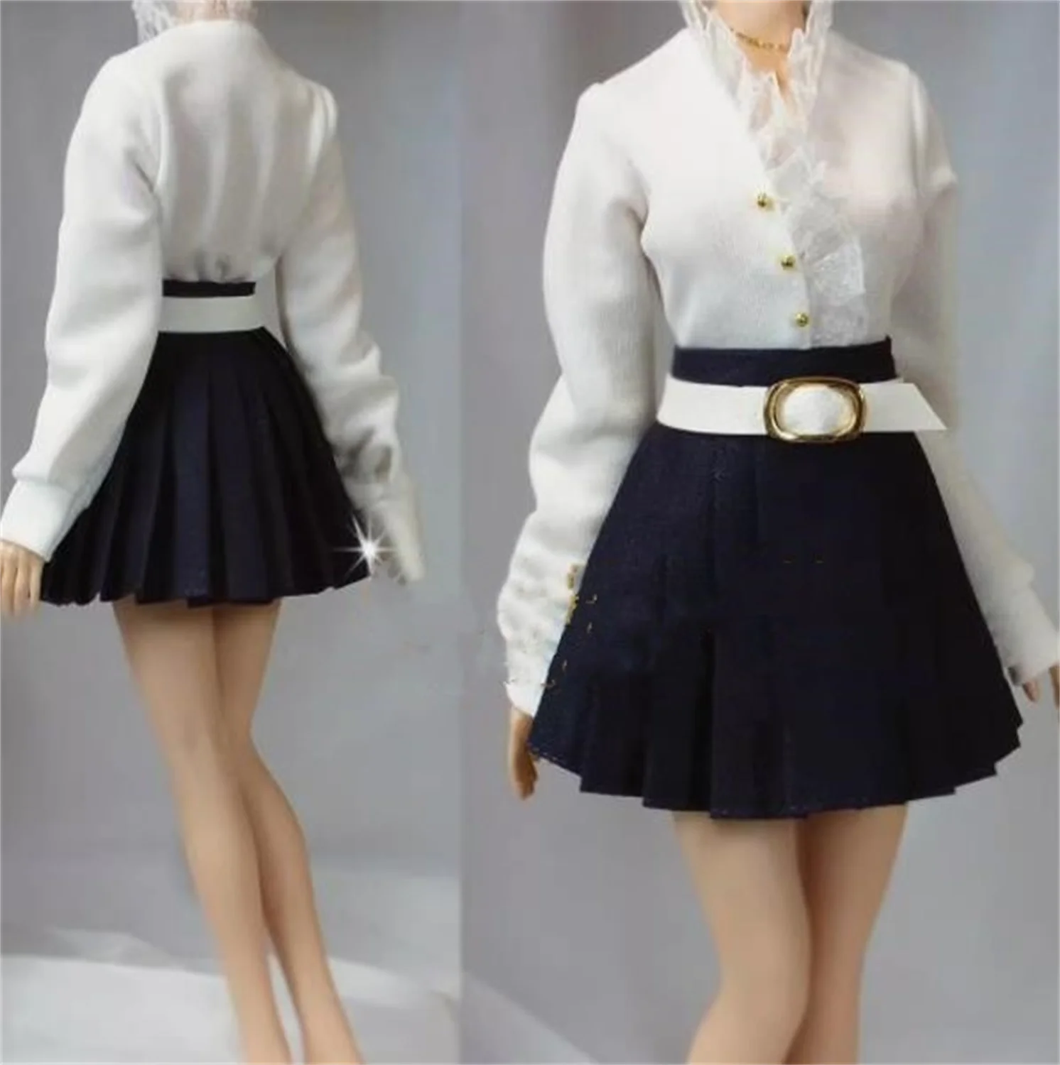 Female Soldier 1/6white Long sleeves Dress Pleated Skirt Fit 12