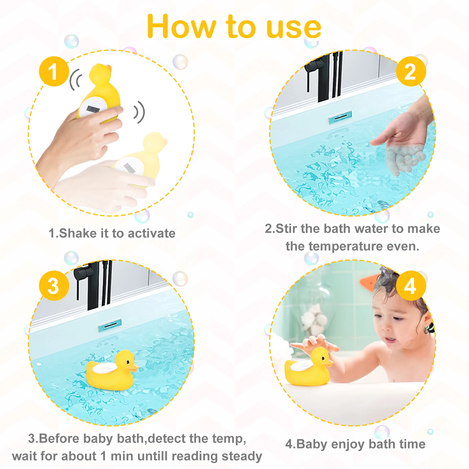 Baby Bath Water Thermometer Duck Temperature Gauge Shower Sensor Bathtub Alarm Timer Function Color Coded Heat Indicator