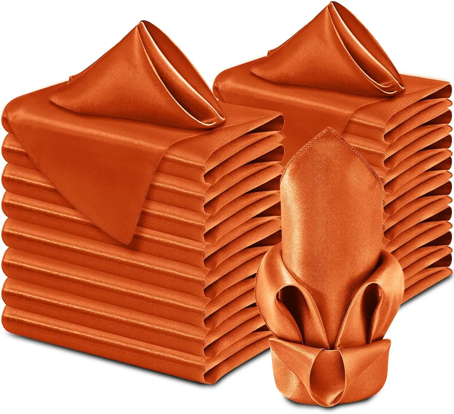 

60 Pack Orange Satin Napkins 17 x 17 Silky Napkins, Party Cloth Napkins Square Satin Napkins, Dining Table Napkins