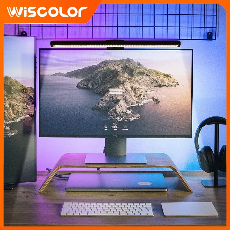 Wiscolor RGB LED PC Monitor Light Bar Computer Monitor Screen Hanging Light Stepless Dimming Eye-Care USB Atmosphere Table Lamp