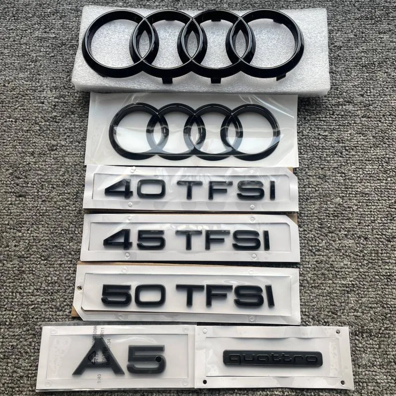 AUDI A5 4 Ring logo ABS Black Car Hood Front Bonnet Grill Rear Trunk Emblem Badge Sticker A5 Mark Quarrto Emblem 35TFSI 45TFSI