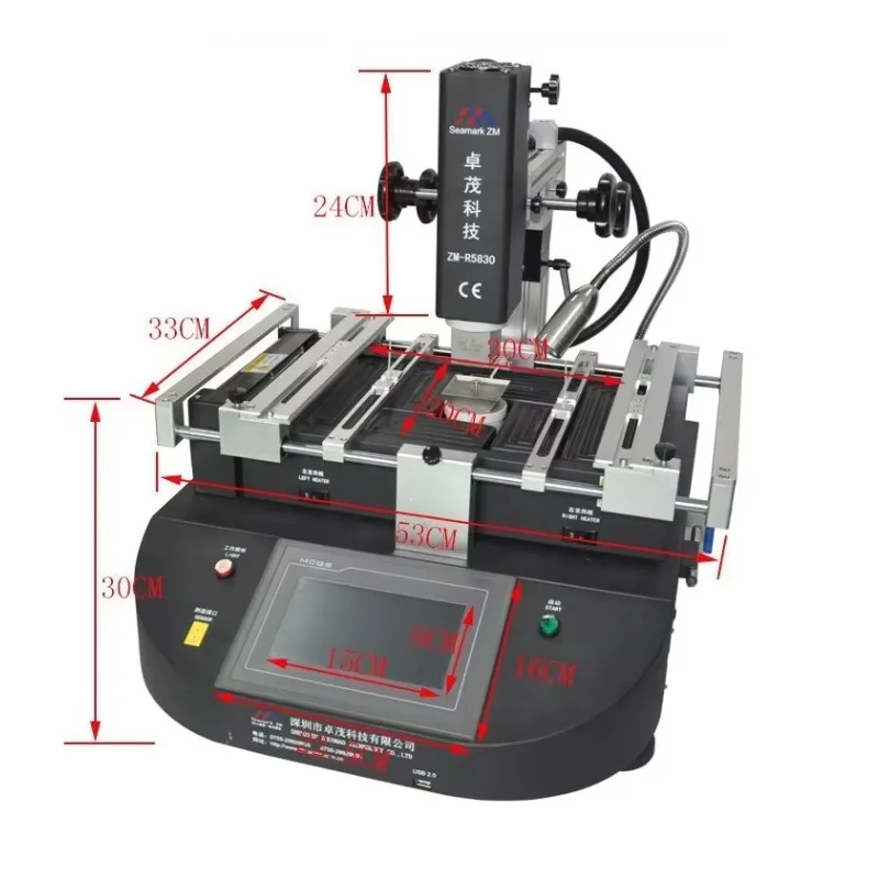 Original ZhuoMao -R5830 Hot Air BGA Rework Station 3 Temperature Zones Reballing Machine 4500W with Touch Screen Control Panel