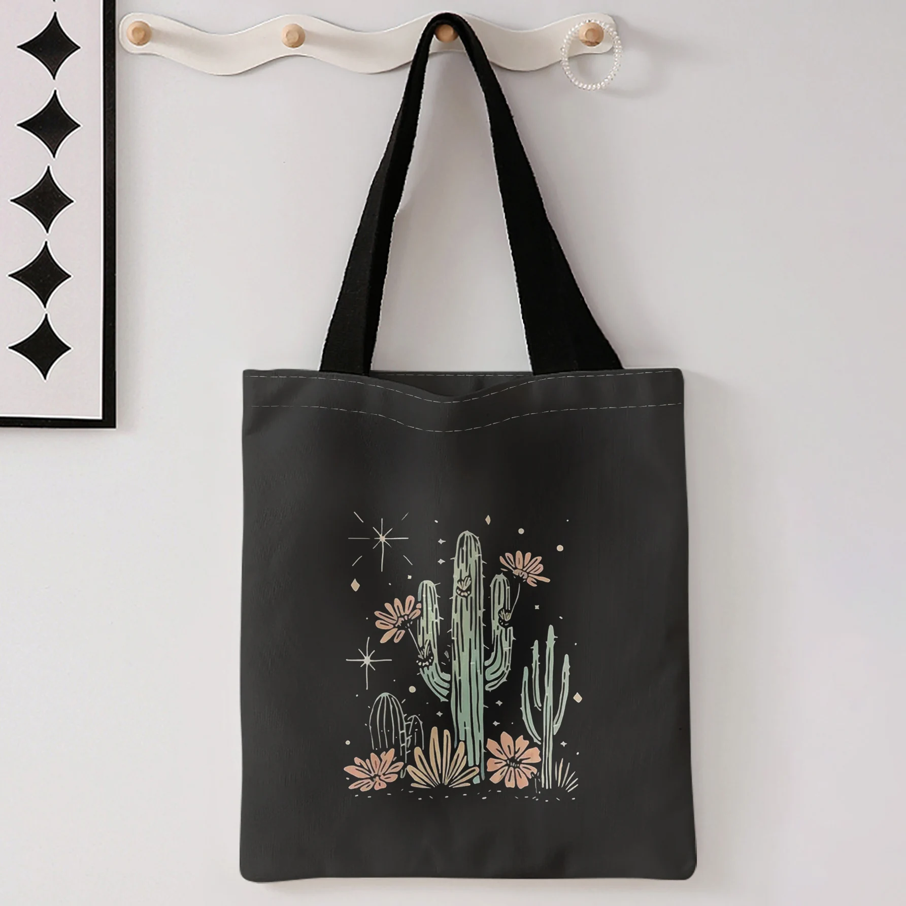 Cactus Floral Print Tote Bag Large Capacity Shoulder Bag For Shopping Travel Daily Use