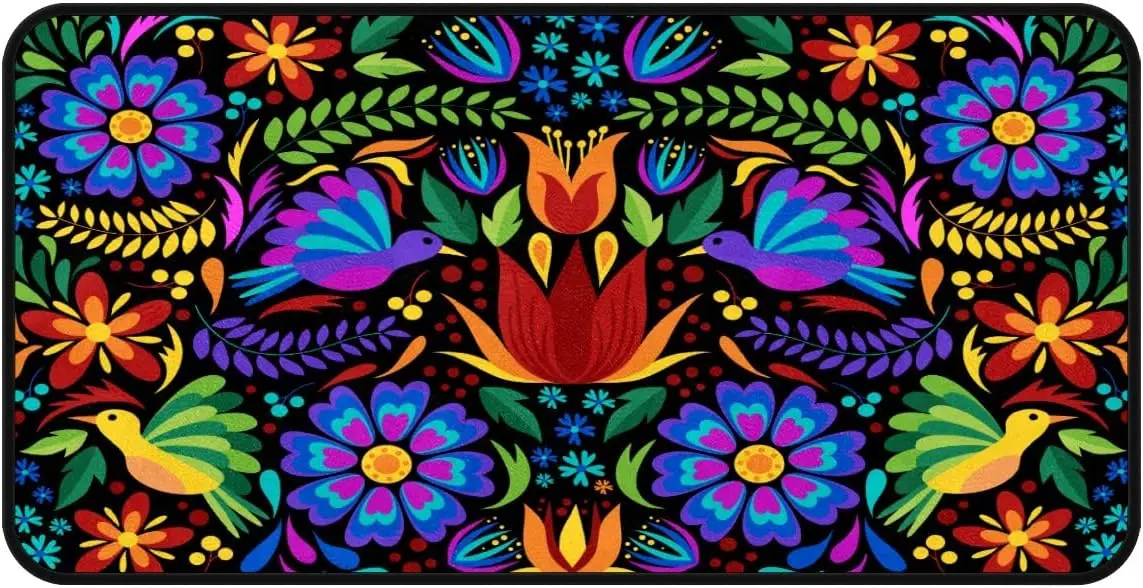 Mexican Day of The Dead Floral Birds Kitchen Floor Mats Carpet for Living Room Non-Slip Laundry Room Runner Rug Bath Foot Pad