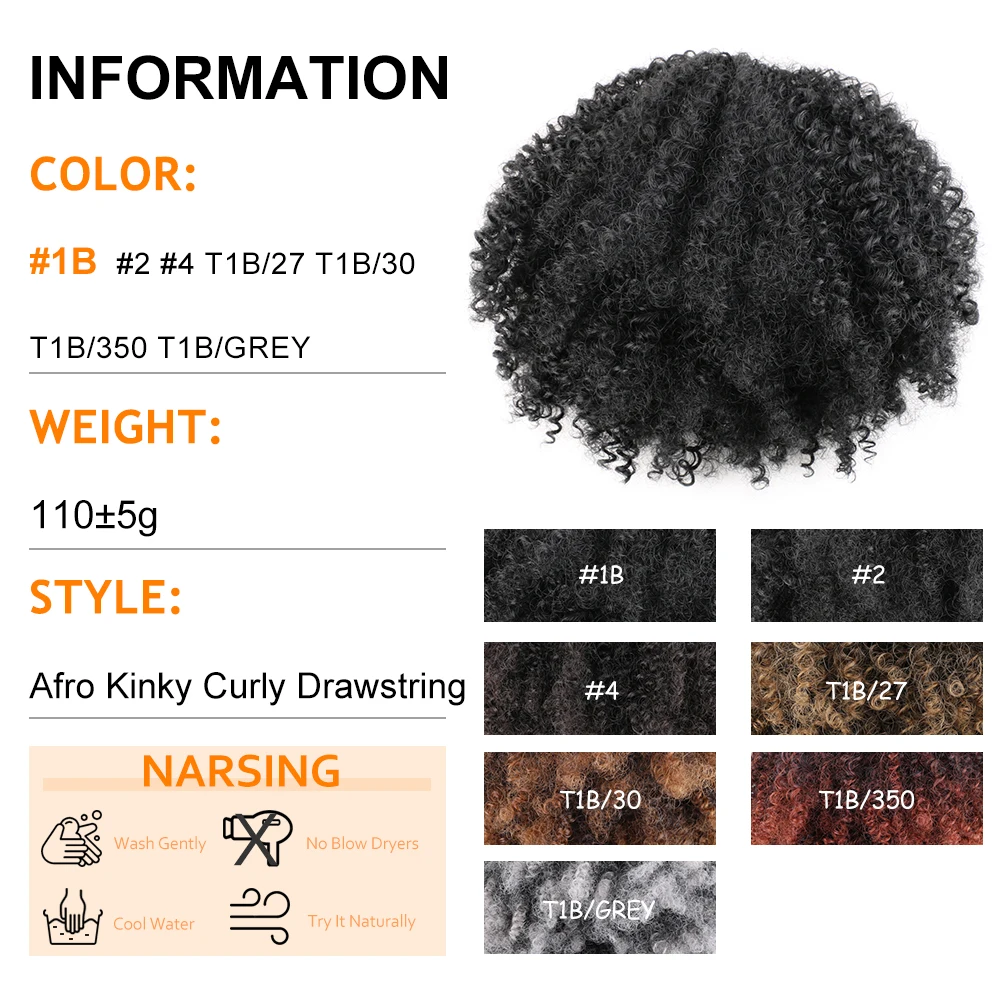 Synthetic Afro Puff Curly Chignon 10inch Short Kinky Curly Drawstring Ponytail Hair Extension Hairpieces For Women