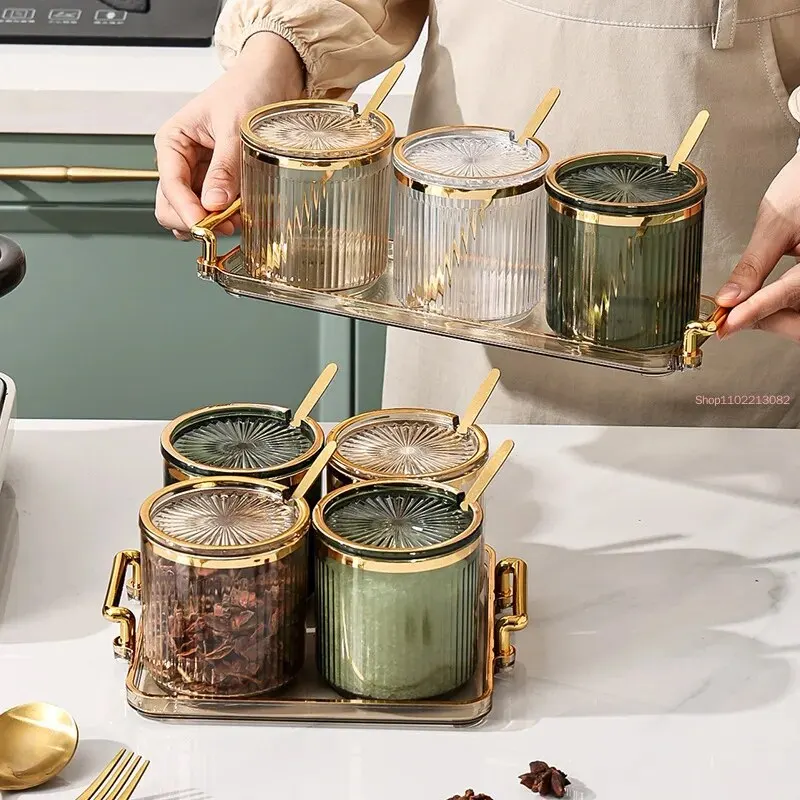 Striped Seasoning Jar Acrylic Set Salt Sugar Gilded Kitchen Supplies Soy Sauce Vinegar Pepper Storage Bottle