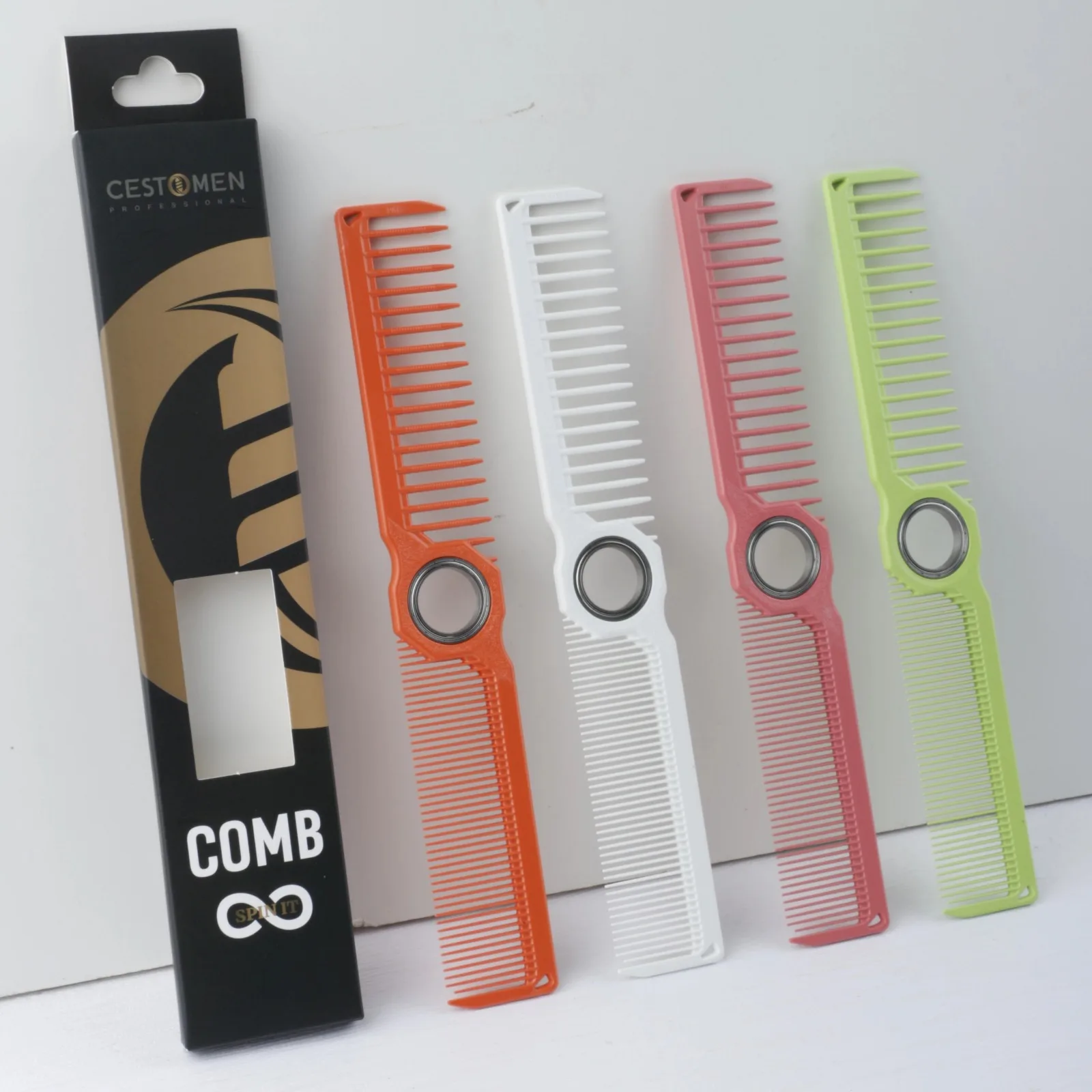 1 Stück Neuer Pro Fidget Spinning Barber Fade Haarschneidekamm für Männer und Frauen, Doppelseitiger Breit-Feinzahn-Friseurkamm, Styling-Werkzeug – Detail 18