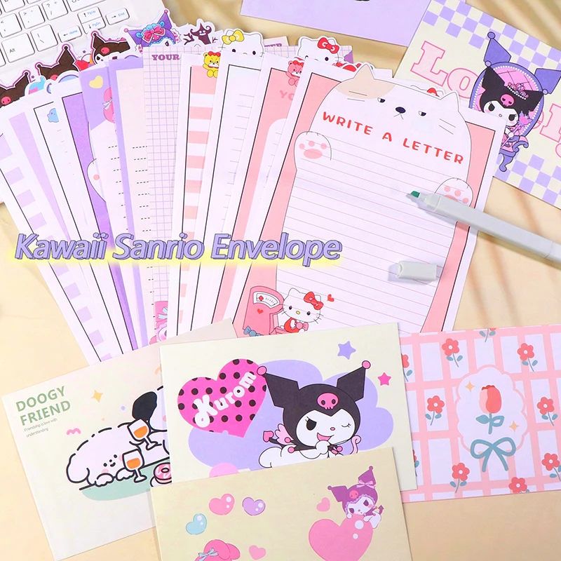 Kawaii Sanrio Hello Kitty Stationery Envelope Set Kuromi Pochacco Letter Paper Love Letter Set Great Gift