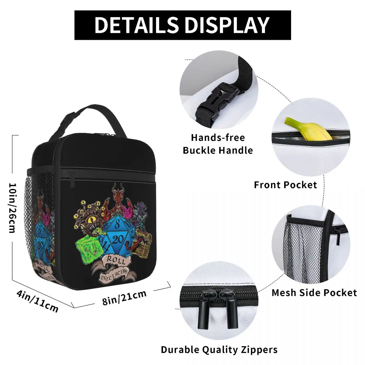 Roll Initiative Dungeon And Dragon Insulated Lunch Bag for Kids School Cooler Thermal Food Box Tote  Lunch Boxes Container
