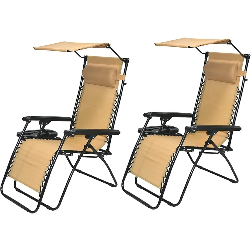 

Zero Gravity Chair Lounge Outdoor Pool Patio Beach Yard Garden Sunshade Utility Tray Cup Holder Beige Case Pack (Set of 2 Pcs)