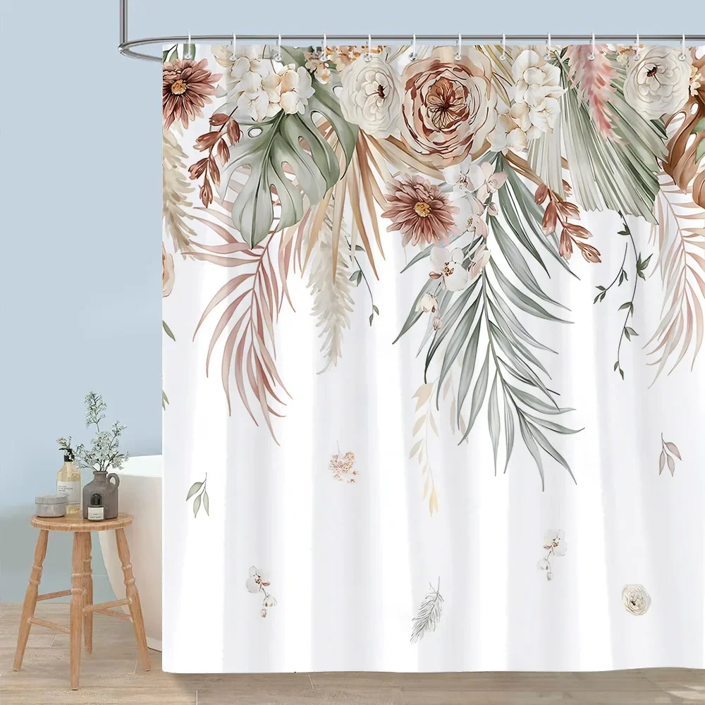 Pretty Floral Shower Curtain Blooming Flower Butterfly Lotus Polyester Fabric Home Shower Curtains Bathroom Decor With Hooks