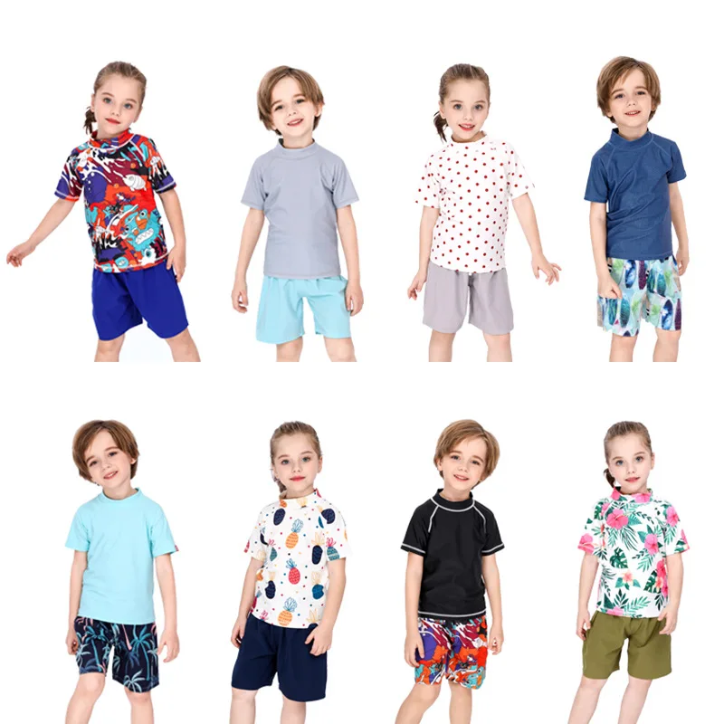 Swimming T Shirt Short Sleeve UPF50 Children\'s Rashguard Swimsuit Boy Girl Kids Bathing Suit Summer Beach Pool Anti-UV Swimwear