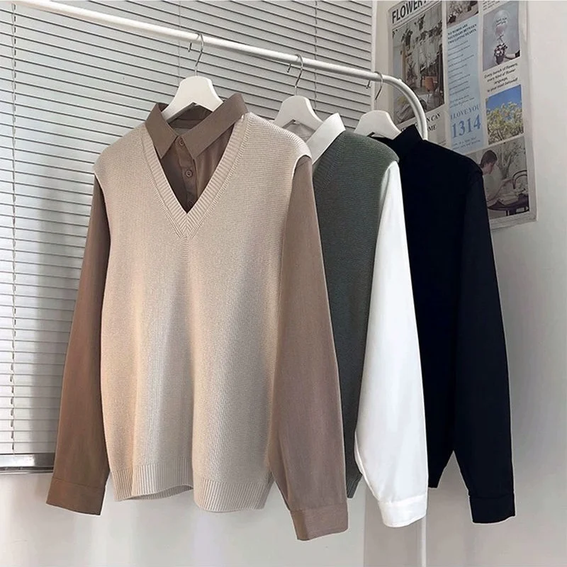 

Large Size Men's Long Sve Knitted irt Vest Autumn Winter Vintage Sle Breathable Casual Faion American Sle Pure Color