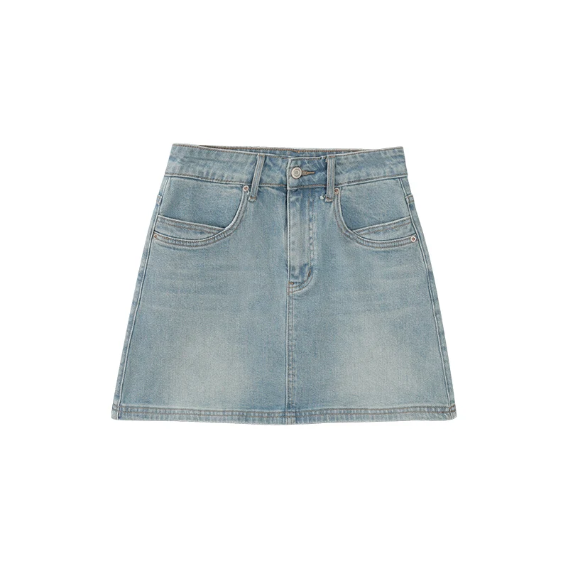ALXNAN Women's Skirt Blue Vintage Elegant Mini Denim Skirt 2025 Summer High-waist A-line Cotton Casual Ladies Clothing L55172
