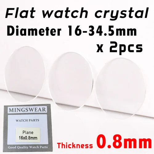 Reloj de cristal Mineral plano de 0,8mm de grosor, piezas de reloj de cristal plano transparente de 16-34,5mm de diámetro, 2 piezas