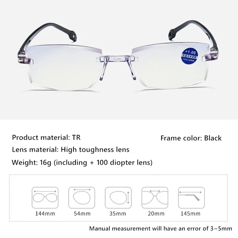 New Diamond-cut Bifocal Progressive Reading Glasses Men Blue Light Blocking Multifocal Eyewear Ultralight Rimless Eyeglasses