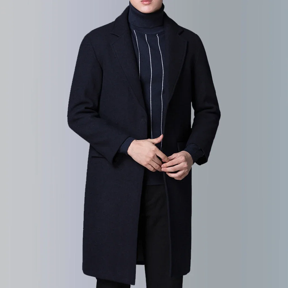 Woolen Men's Casual Mid-Length Men's Coat with Cotton Thickened All-In-One Men's Suit Trench Coat Street Style Warm Coat