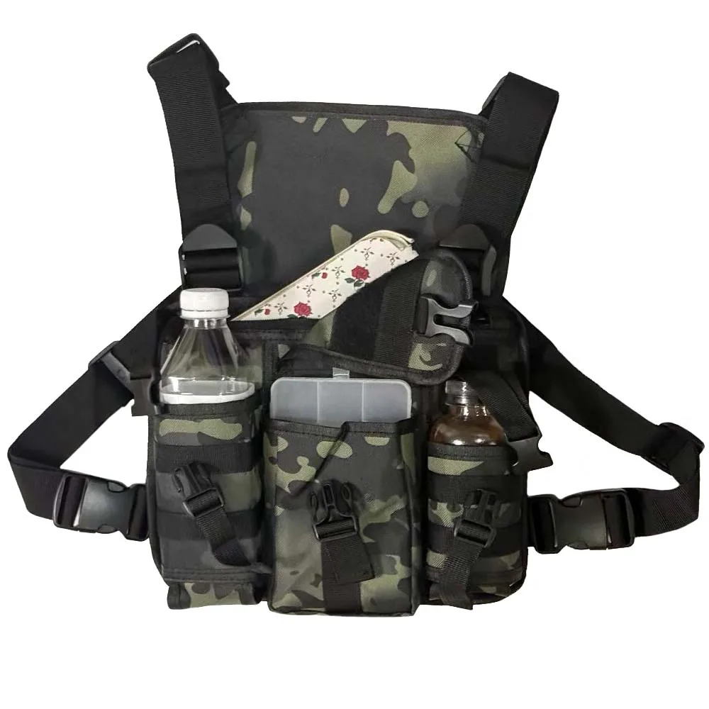 Multi-pocket tactical sports bag, crossbody storage tool bag, trendy brand layered men's chest bag
