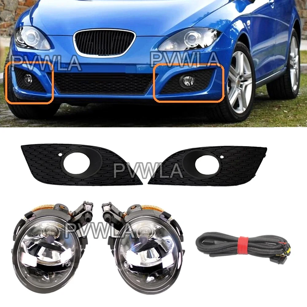 

For Seat Leon 1P1 Hatchback 2005 2006 2007 2008 2009 2010 2011 2012 Front Halogen Fog Lamp Fog Light+Grille Cover +Wire