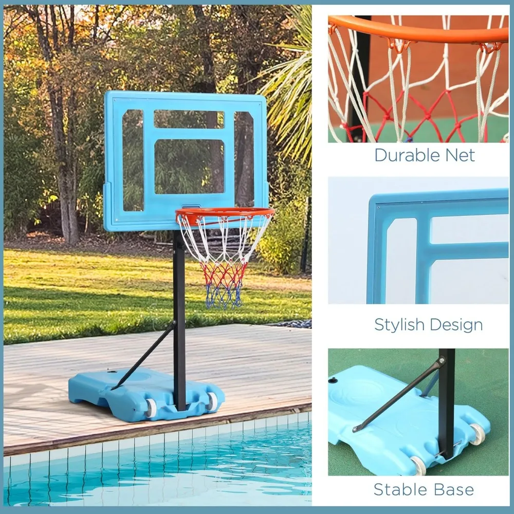 Adjustable Pool Basketball Hoop Stand 36.5-48.5in Portable Family Water Game with Clear Backboard & Fillable Base