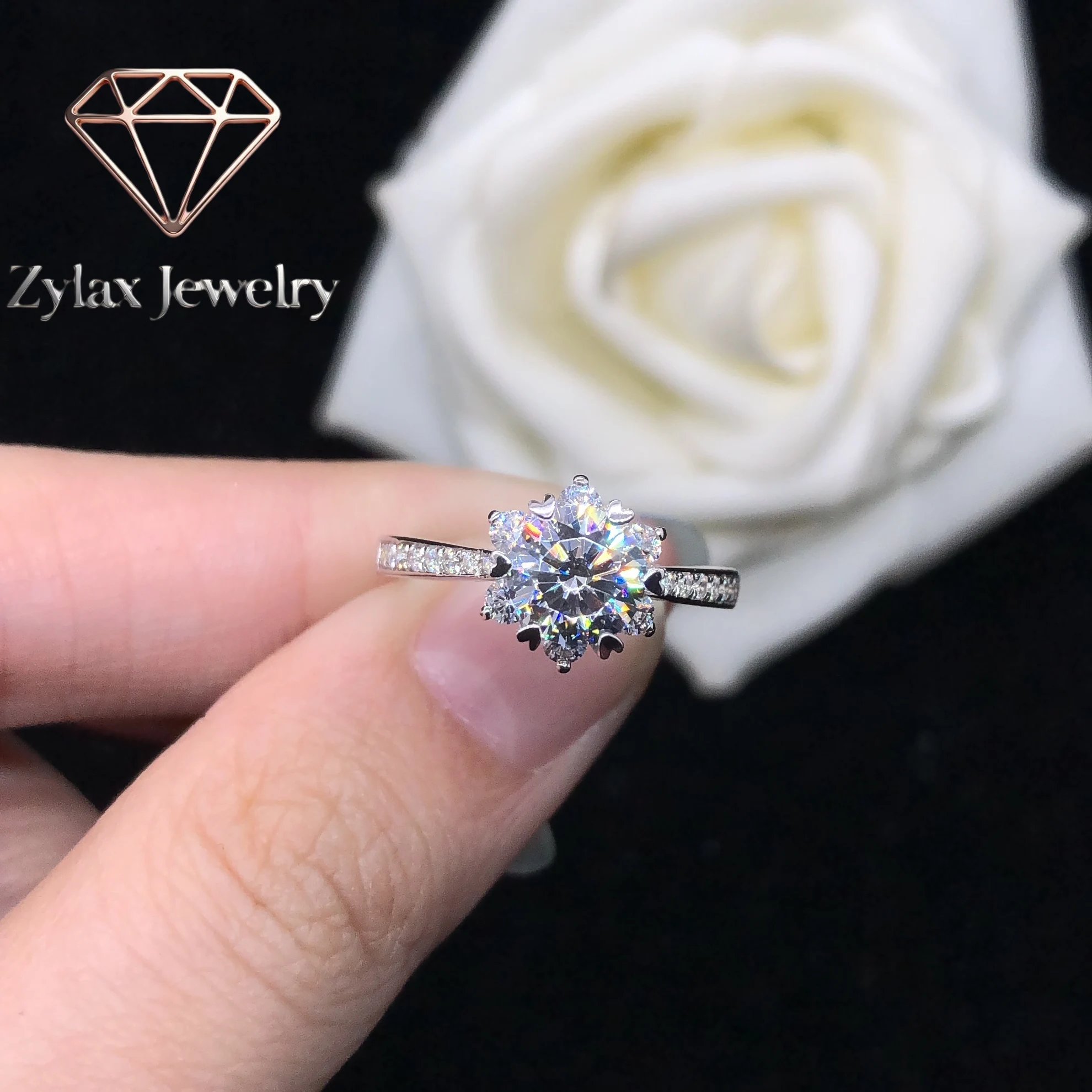

Zylax Jewelry Hearts & Arrows 1Ct 6.5mm D VVS1 Moissanite Diamond Engagement Ring Solid 14K White Gold Jewelry for Women Wedding