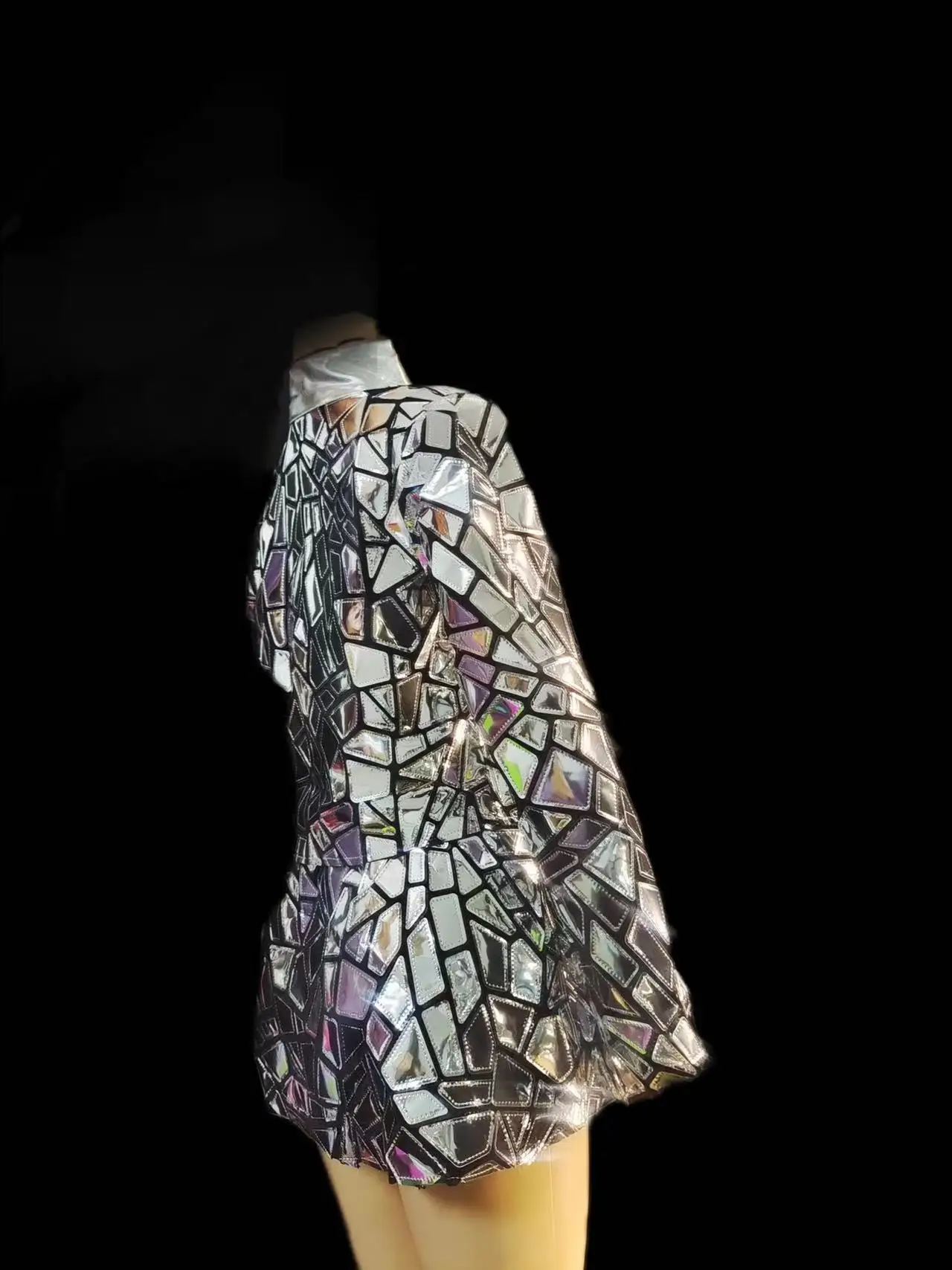 الليزر مرآة الترتر جديد سترة فستان قصير 3 قطعة النساء حفلة عيد ميلاد حفلة موسيقية تظهر زي المغني راقصة بار ملهى ليلي المرحلة ارتداء #2