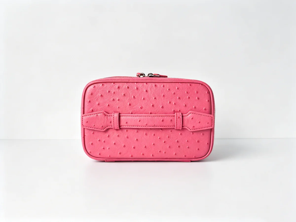 Neue Kosmetiktasche aus echtem Leder mit Straußenmuster, Damen-Kulturtasche, große Kapazität, luxuriöser Badezimmer-Organizer – Detail 14