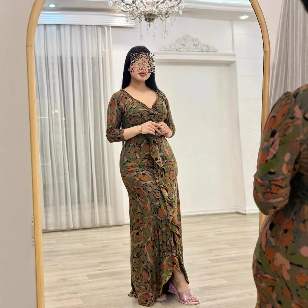 

Индивидуальный женский костюм для современного танца для взрослых, модное вечернее платье для макияжа, шифоновое сексуальное платье с цветочным принтом