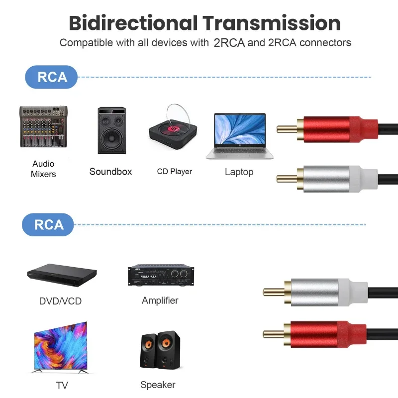 Metalowa powłoka pozłacana podwójna RCA męska do 2 RCA dwa męskie Audio wideo linia kablowa podwójny RCA męski kabel linowy przewód Audio wideo RCA