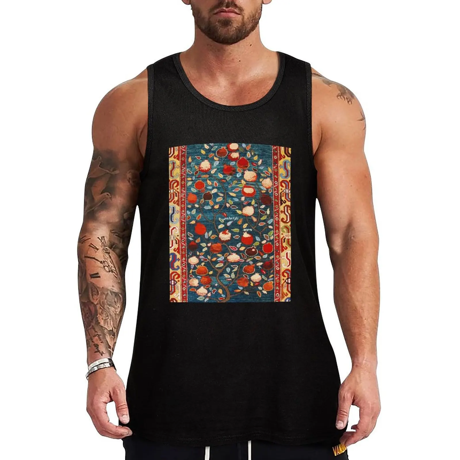 Pomegranate Tree Azerbaijan Rug Print Tank Top Men's sleeveless gym shirts summer Men's tops t-shirts for Men's gym