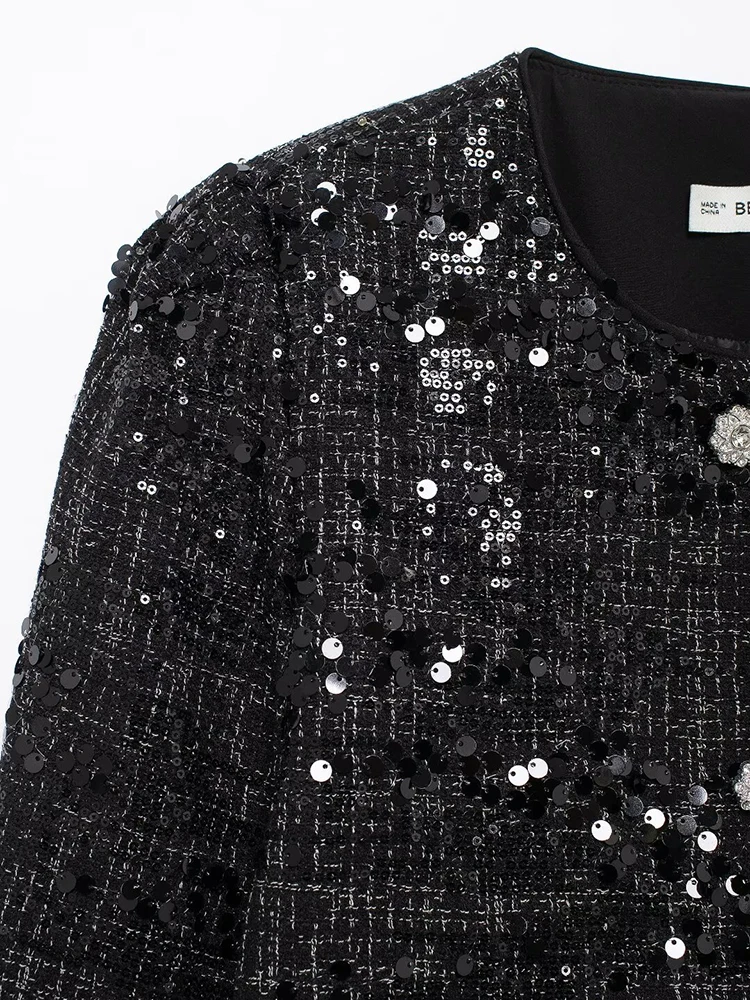 Autunno nuove donne paillettes giacca grossa alla moda semplice Spinning diamante bottone cappotto corto inverno addensare caldo capispalla