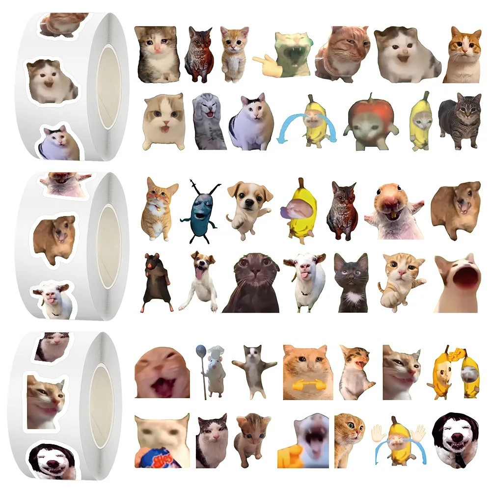 500pcs/roll Cartoon Meme Cat Stickers For School Reward Stickers Classroom Decoration Encouragement Sticker For Student Teacher