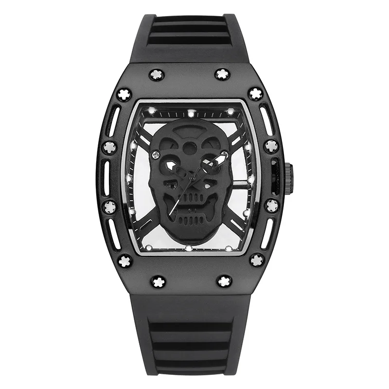 UTHAI Men Watch Fashion Trend For Skeleton Ghost Head Hollow Out Watch Wine Bucket Wristwatch Silicone Male Quartz Clock Watches