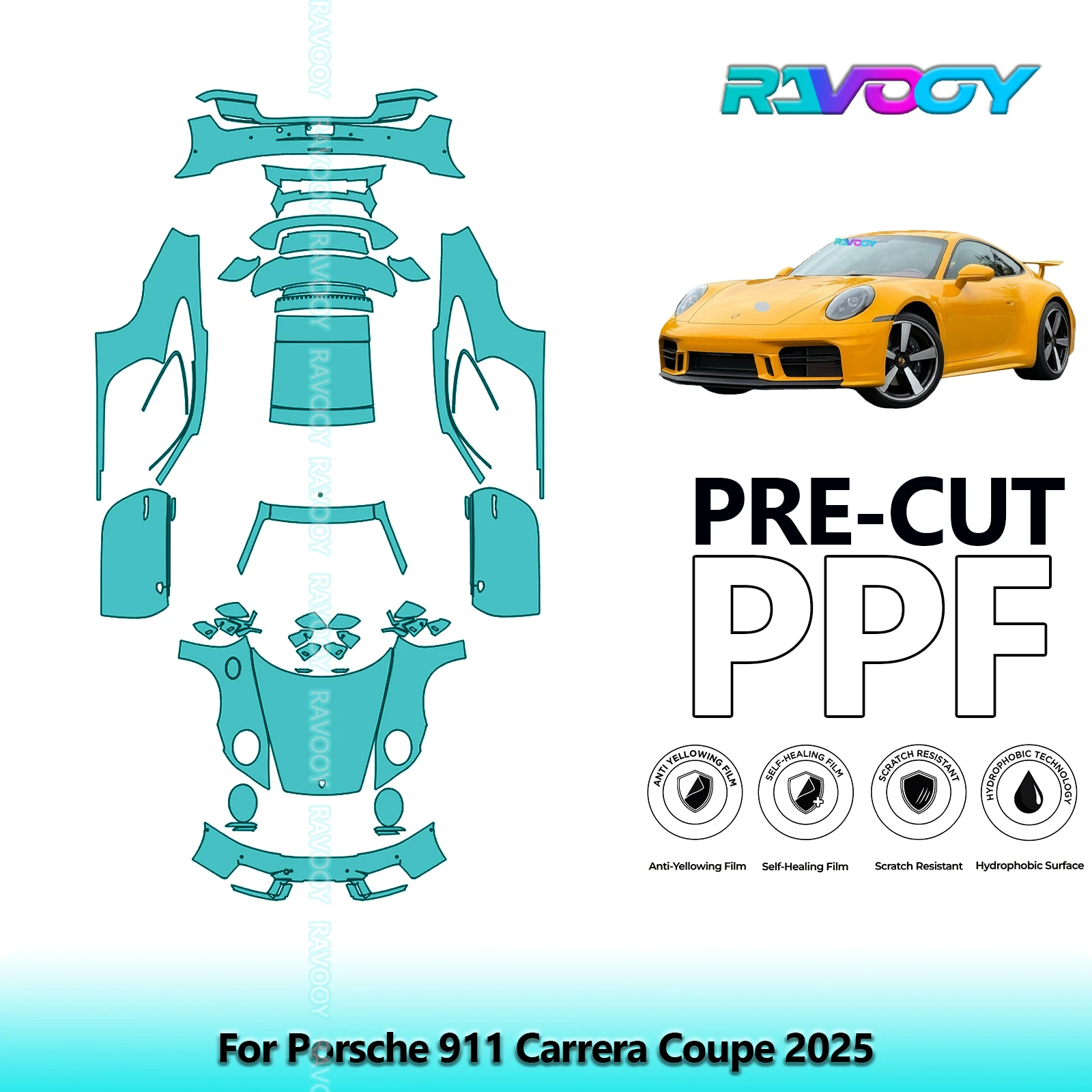 

8.5Mil Precut PPF Paint Protection Film Full Vehicle Clear Bra For Porsche 911 Carrera Coupe 2025