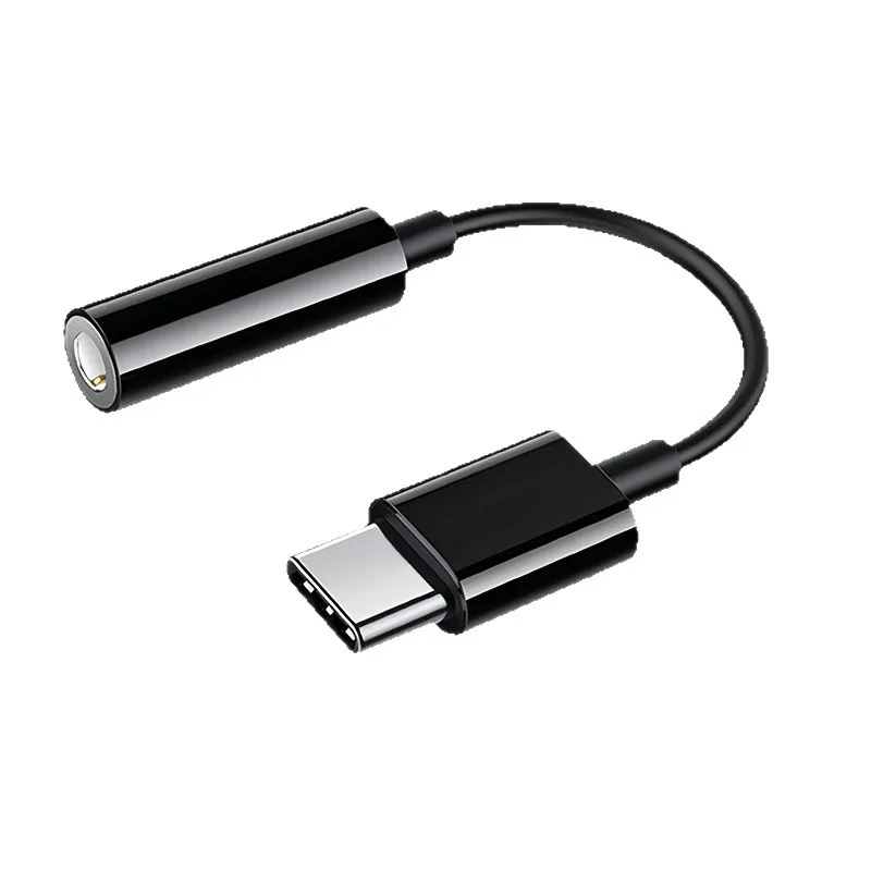 Type C to 3.5mm Aux Audio Cable USB-C Headphone Jack Adapter Music Play Volume Control Converter Wire Black White